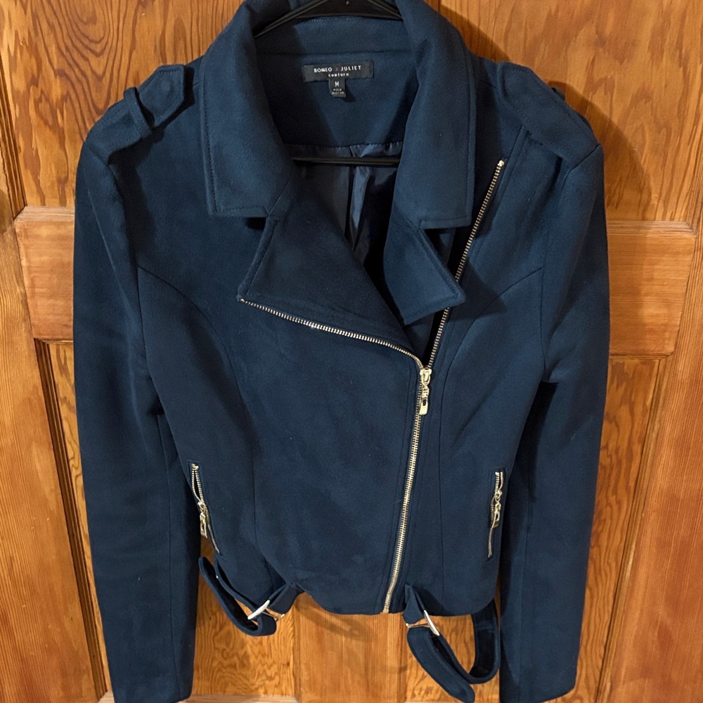 Romeo & Juliet Couture Dark Blue Leather Jacket